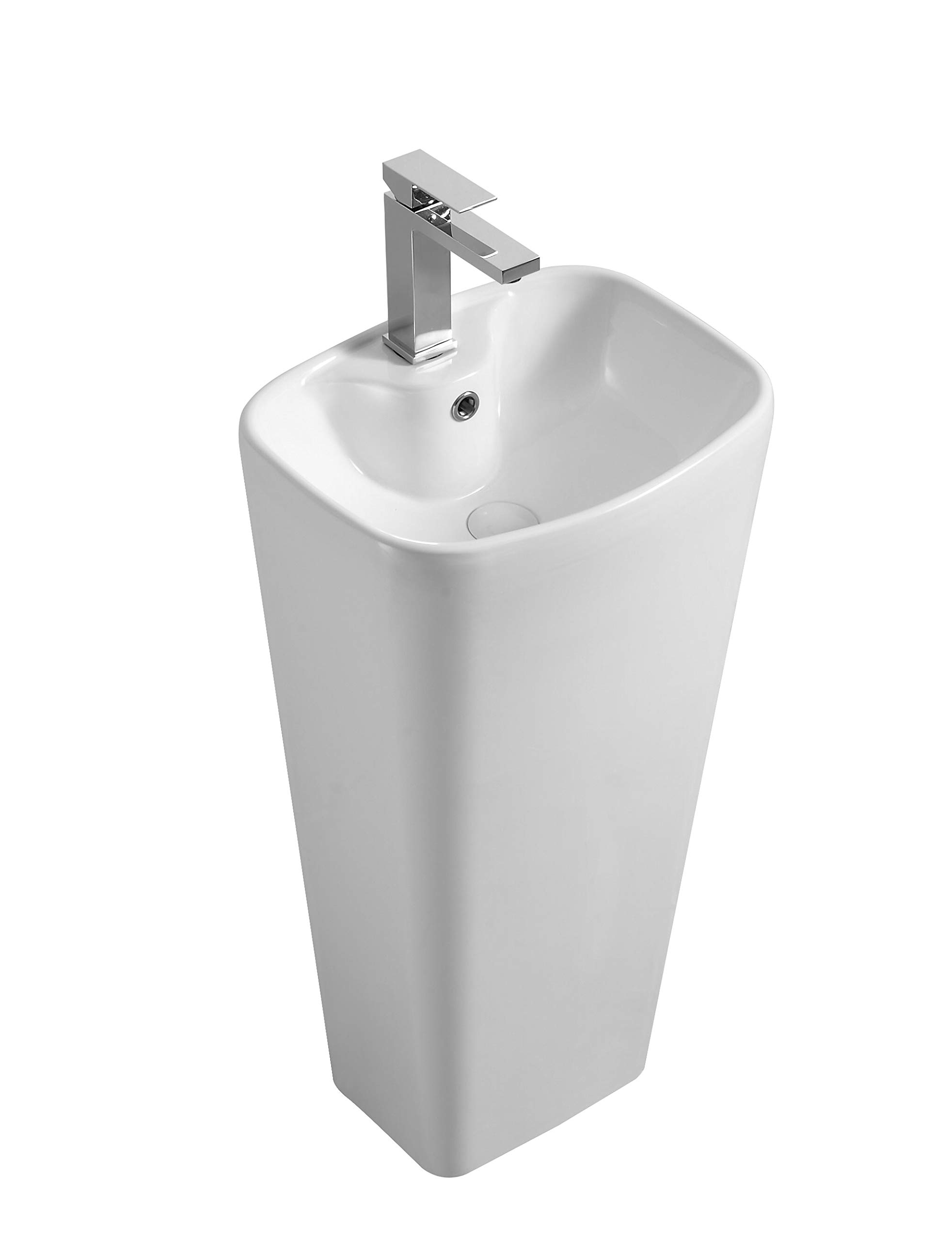 Elegant White Vitreous China One-Piece Pedestal Sink with Center Faucet Hole - Fine Fixtures Plainfield Bathroom Vanity for Modern & Traditional Homes