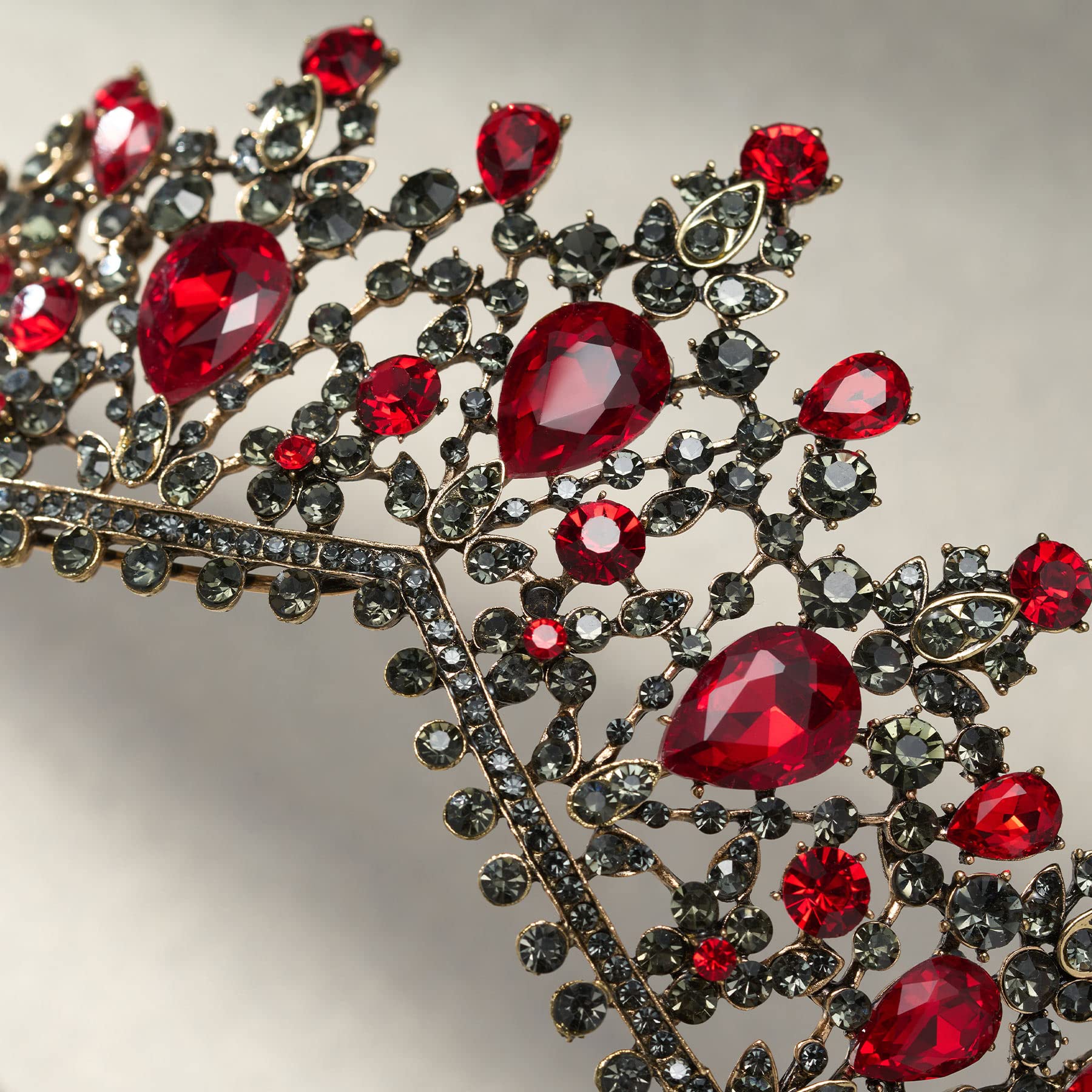 SWEETV Baroque Wedding Crown for Bride - 3-Piece Tiara, Earrings & Necklace Set | Red & Black Crystal Bridal Jewelry | Perfect for Weddings, Costume Parties, Prom & Pageants | Genesis Collection