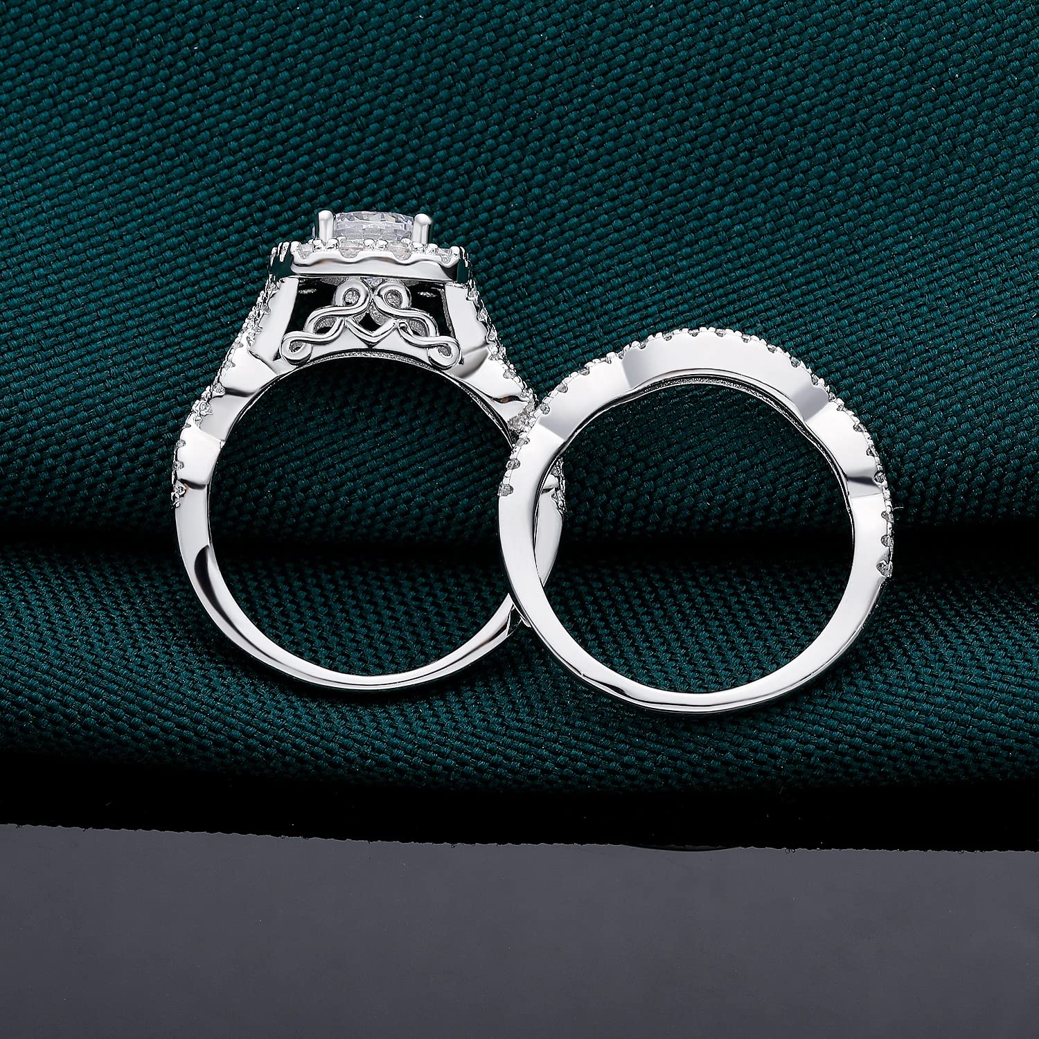 TIKJE 925 Sterling Silver Halo Engagement Rings Set for Women - Two/Three-in-One Promise & Eternity Wedding Bands (Size 6-8) - Perfect for Bridal, Anniversary Gifts & Everyday Elegant Jewelry