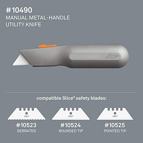 Slice 10490 Metal-Handle Utility Knife with Finger-Friendly Ceramic Blade - 3 Adjustable Cutting Depths, Ergonomic Heavy Metal Handle, Comfort Grip, Extra Blade Storage, Ambidextrous Design, Easy Blade Change (6-Pack) - Perfect for Office, Warehouse, Crafting & DIY Projects