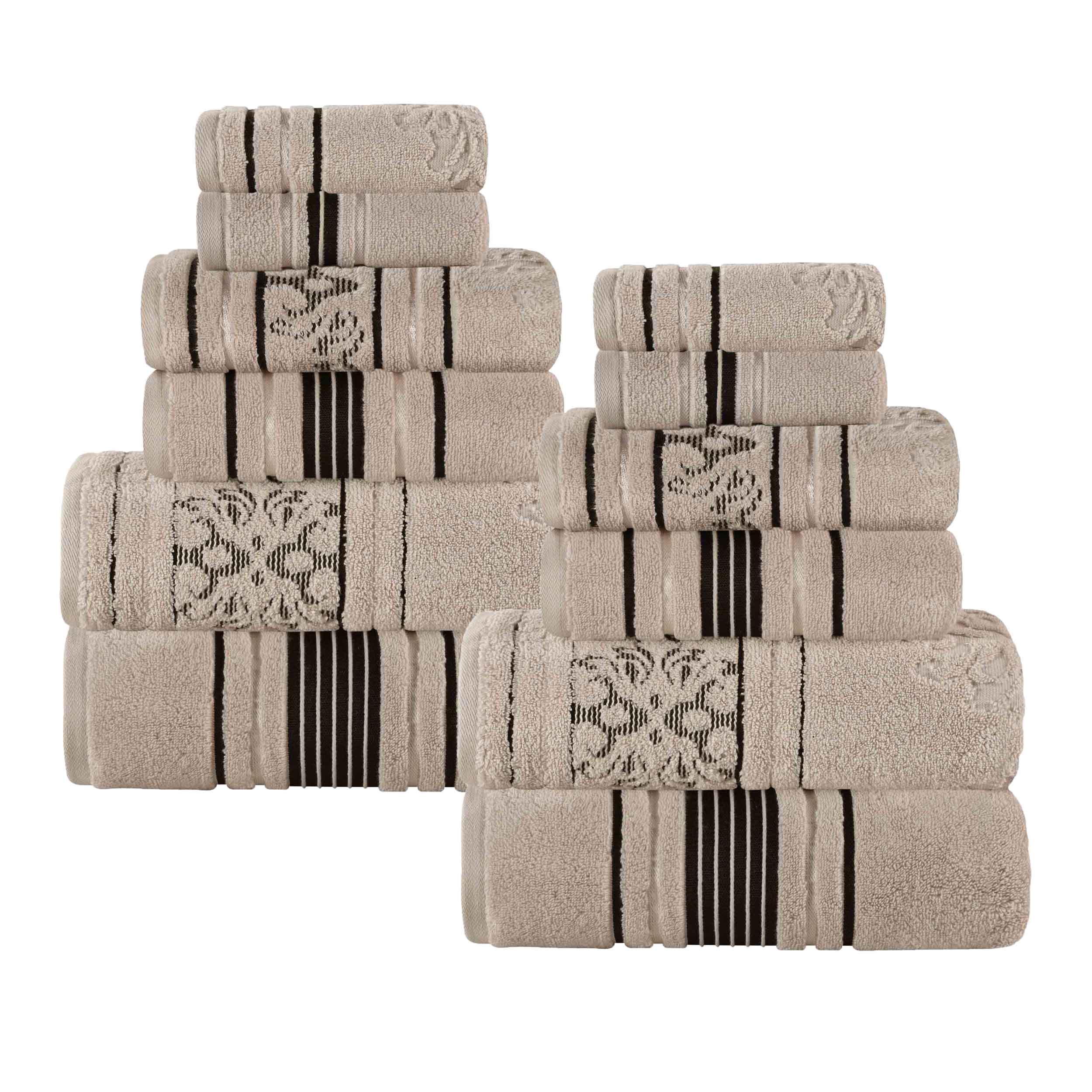 Premium 12-Piece Sadie Zero Twist Cotton Towel Set - Solid & Jacquard Floral Designs | Ultra Soft, Absorbent Bath & Beach Towels for Spa, Pool, Gym & Home Use