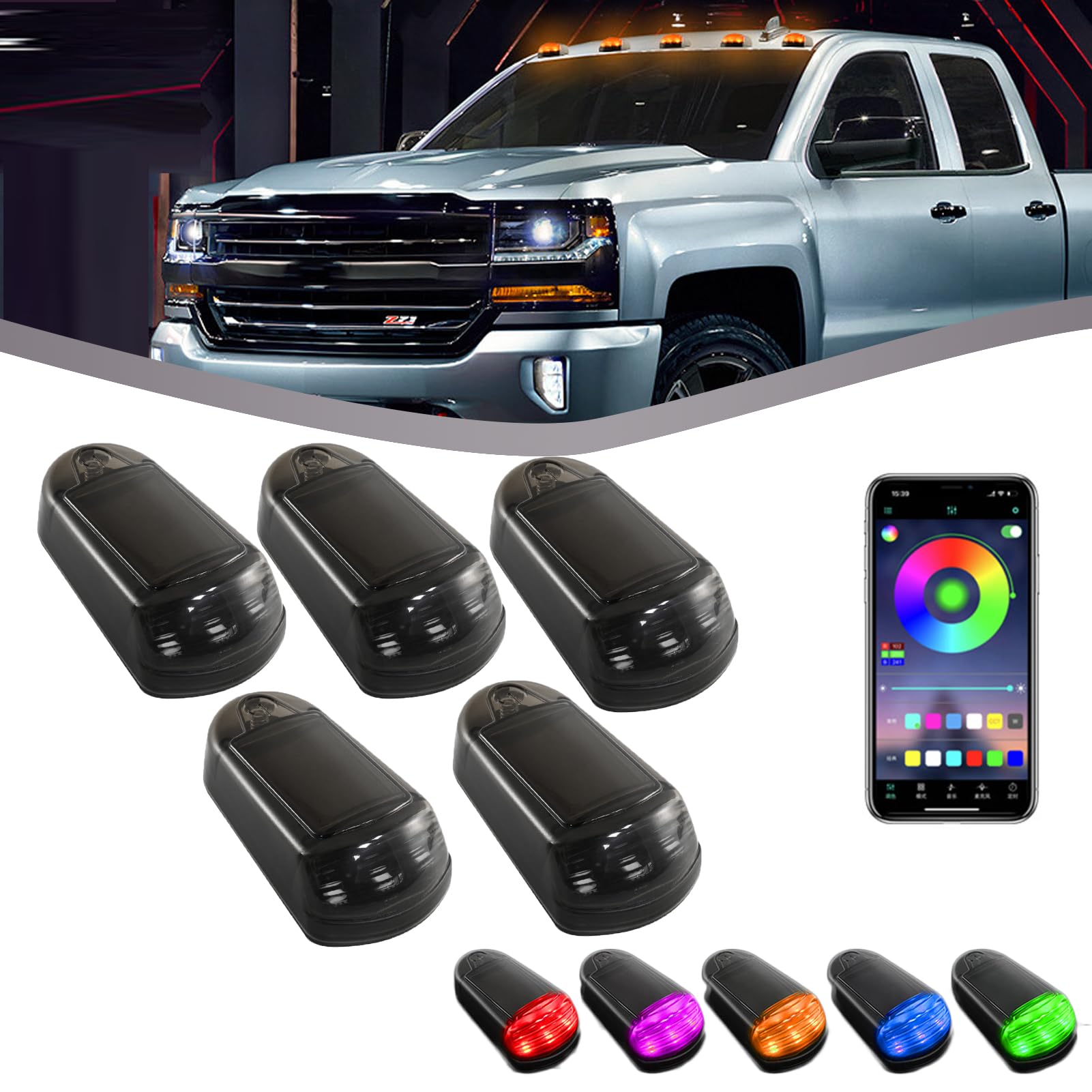 2024 Wireless Solar Cab Lights - 7 Colors App Control for Trucks (Black Shell) - Perfect for Night Driving