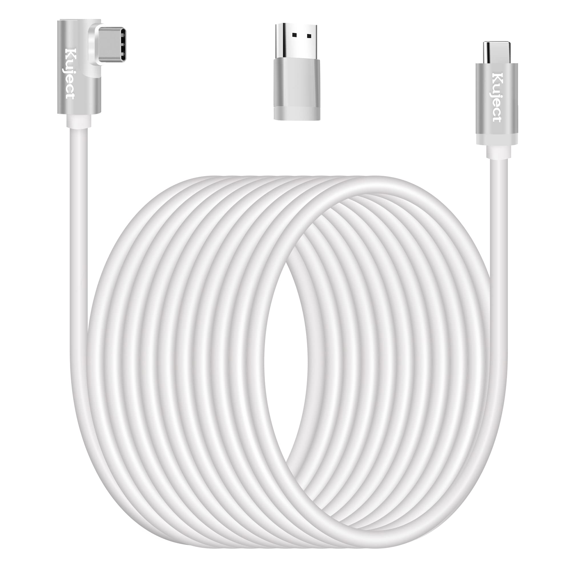 Kuject 20FT USB 3.0 Type C to C High Speed Data Transfer Cable - Compatible with Meta Quest 3/3S, Quest 2/Pro, Pico 4, Rift S VR Headsets - Perfect for Steam VR Games & PC Gaming Accessories (White) - Ideal for Extended VR Sessions & High-Speed Data Transfer