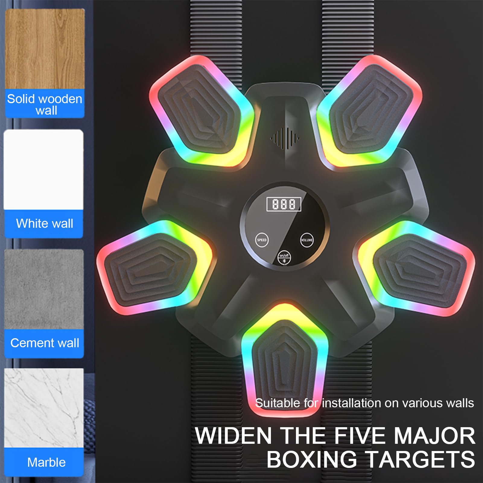 Music Punching Machine with Boxing Gloves - 17 Inch LED Boxing Workout Equipment for Adults & Kids, Wall Mounted Home & Gym Exercise Equipment with Colorful Lights | Perfect for Fitness Training, Stress Relief & Fun Family Activities
