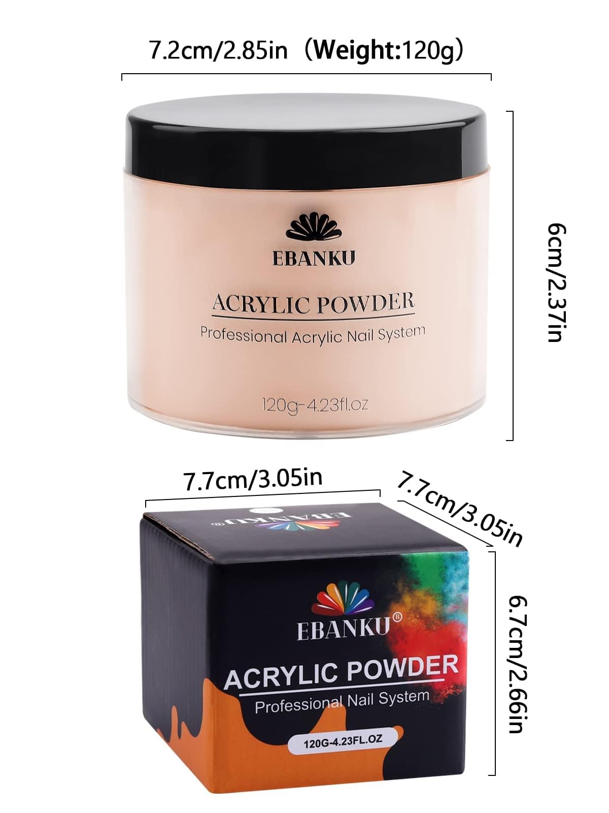 EBANKU Professional Nude Acrylic Nail Powder - 120g/4.23oz Large Capacity for Acrylic Extensions & Nail Art - Long-Lasting, No UV Lamp Needed - Perfect for Salon, Home Manicures & DIY Nail Designs