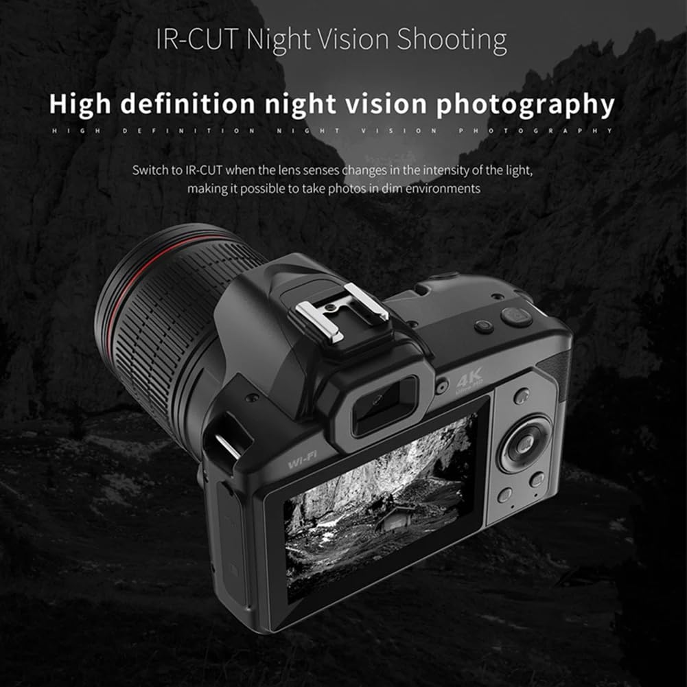 4K WiFi Digital Camera with 64MP & 32GB Memory Card - HD Video Recorder, Webcam, Vlogging Camera for YouTube, Travel, and Outdoor Photography (Black)