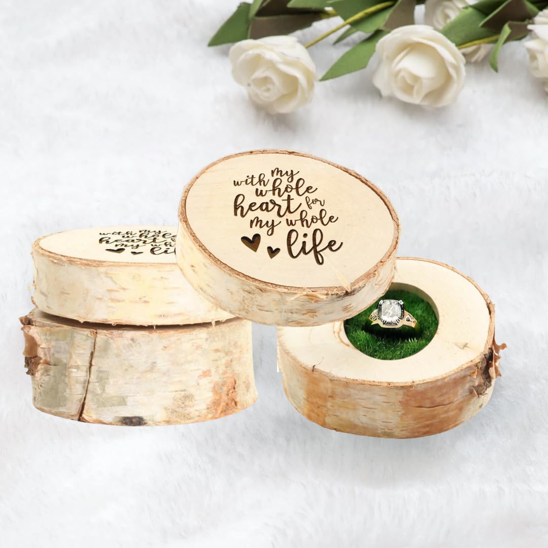 Koyal Wholesale Engraved Birch Wood Ring Box - Real Wood Engagement Ring Jewelry Box with 'With My Whole Heart for My Whole Life' Engraving - Perfect for Wedding Proposals, Anniversary Gifts & Romantic Surprises