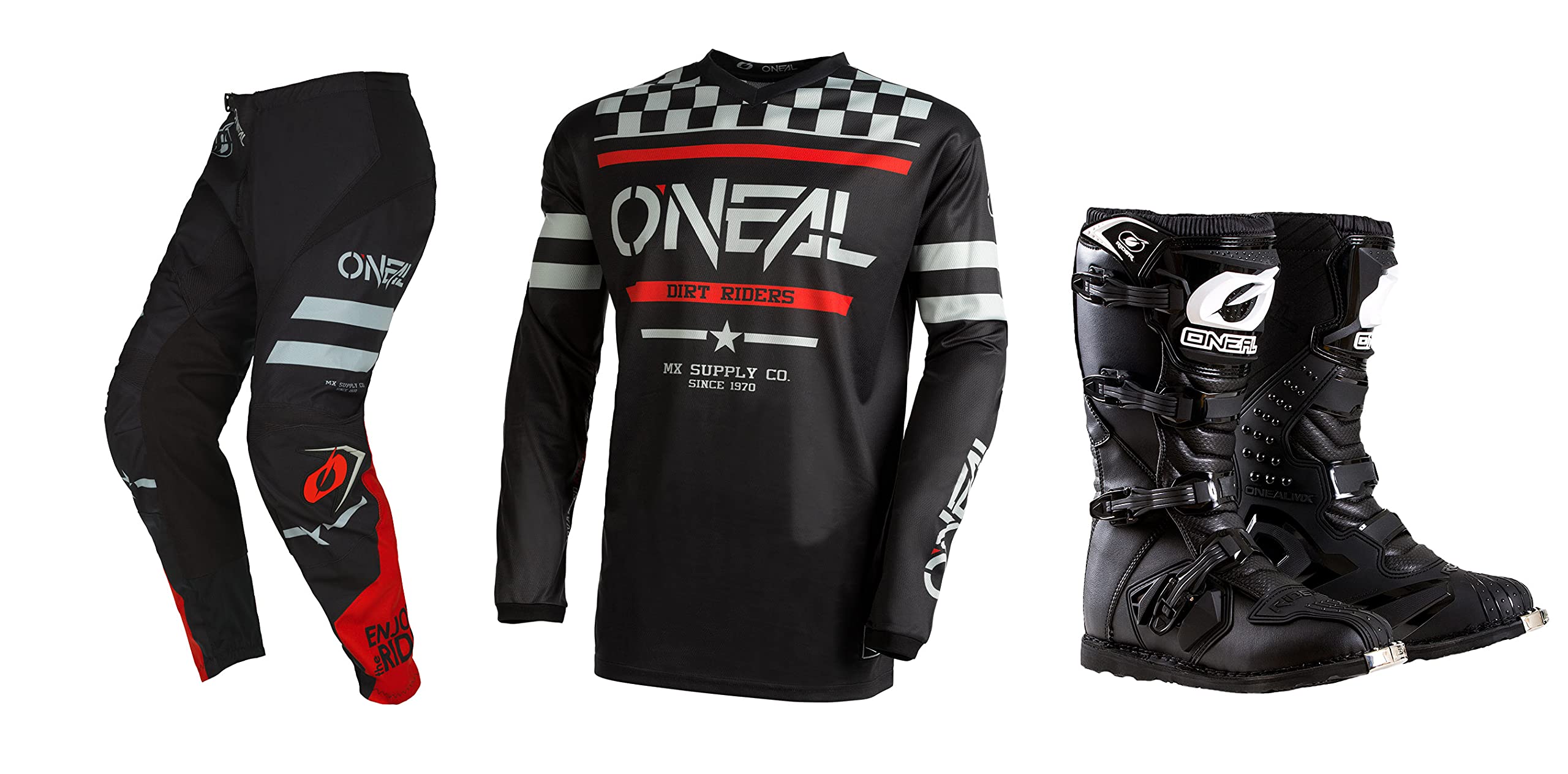 Oneal Element Squadron Black/Grey Motocross Jersey & Pants Combo - Dirt Bike Racing Gear for Off-Road Motorcycle Riding
