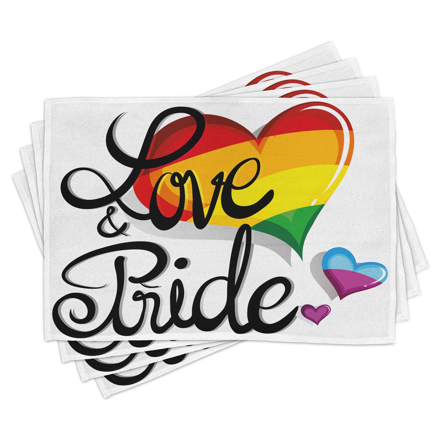 Ambesonne Pride Place Mats Set of 4 - Vibrant LGBTQ+ Heart Design Washable Fabric Placemats for Dining Table & Kitchen Decor - Perfect for Pride Month, Dinner Parties & LGBTQ+ Celebrations