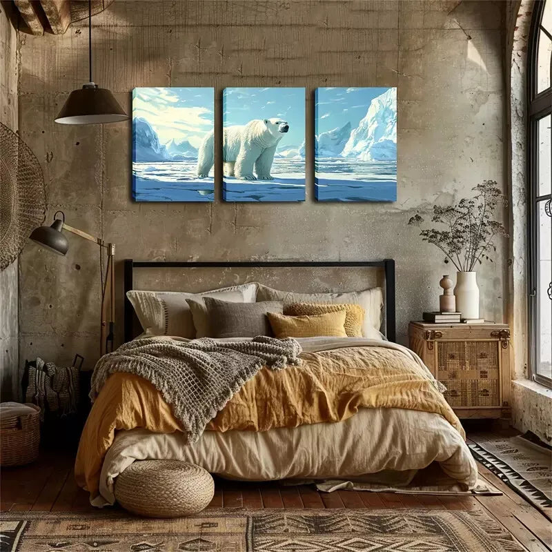 3-Piece Giant Polar Bear Wall Art Set - Framed Canvas Prints 40x60cm - High Quality Australian Made Wall Decor - Perfect for Living Room, Bedroom & Office Decoration