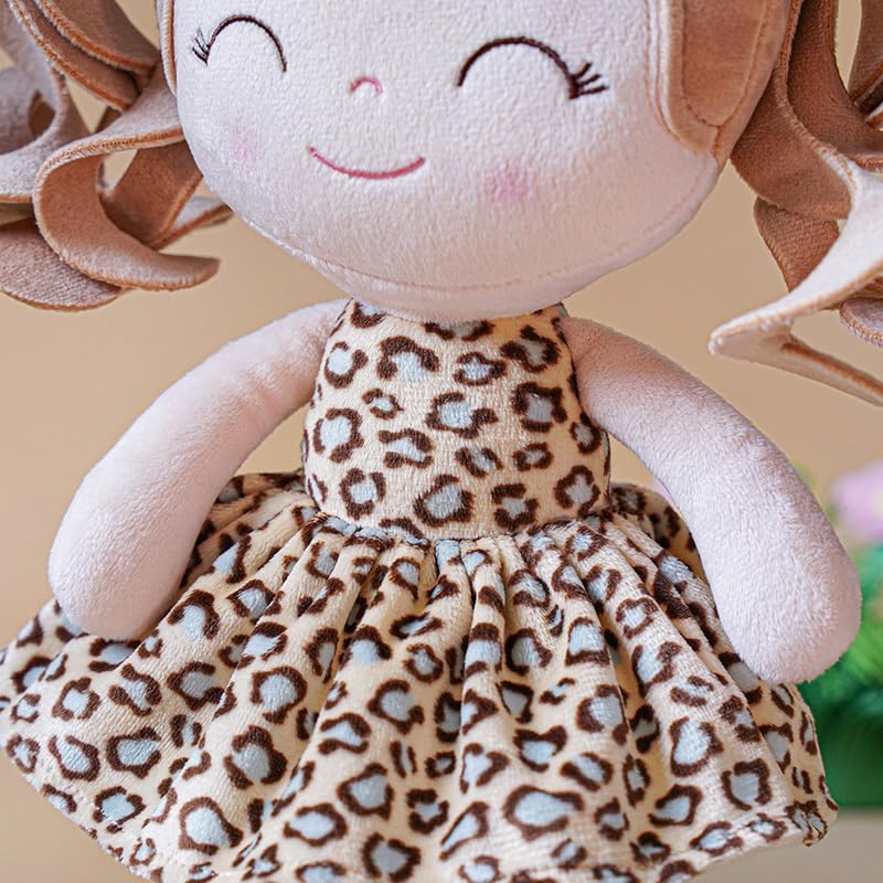 Gloveleya 12-inch Soft Plush Baby Doll - Light Skin & Leopard Dress, Perfect First Gift for Baby Girls | Cuddly Animal Series Toy for Playtime, Nursery Decor & Emotional Comfort