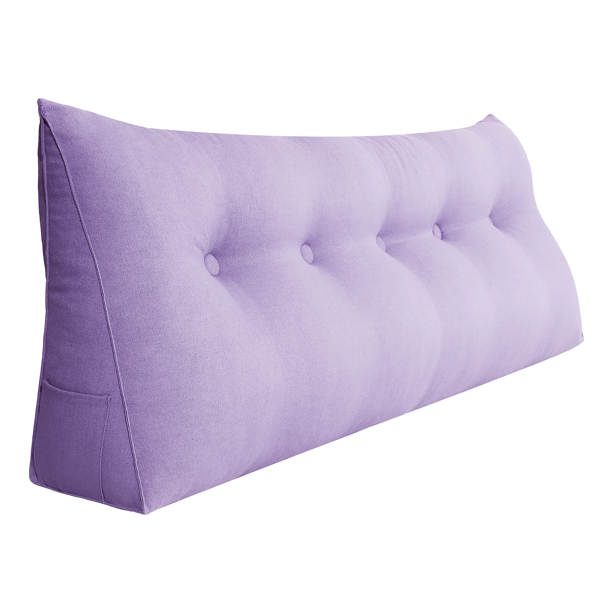 VERCART Large Triangular Headboard Reading Pillow - 59 Inch Back Support Wedge for Sitting Up in Bed, Day Beds & Bunk Beds with Removable Linen Cover (Light Purple) - Perfect for Reading, Relaxing & Watching TV in Bed
