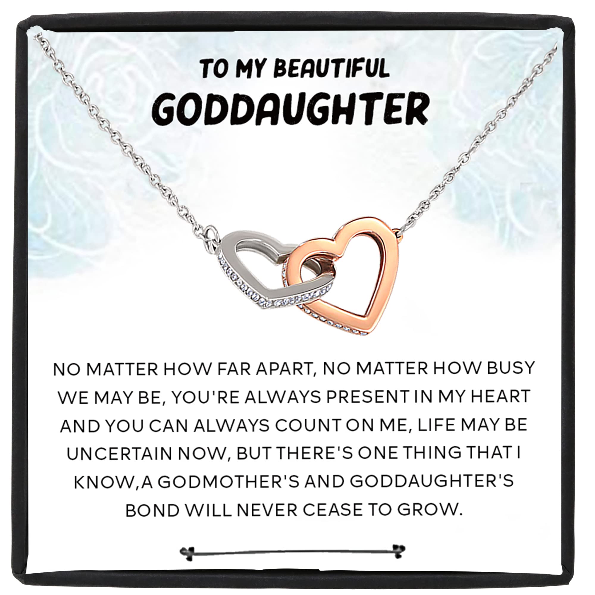 Godmother to Goddaughter Necklace - Interlocking Hearts Baptism Gift for Birthday, Anniversary - Perfect for Christening, First Communion & Special Occasions
