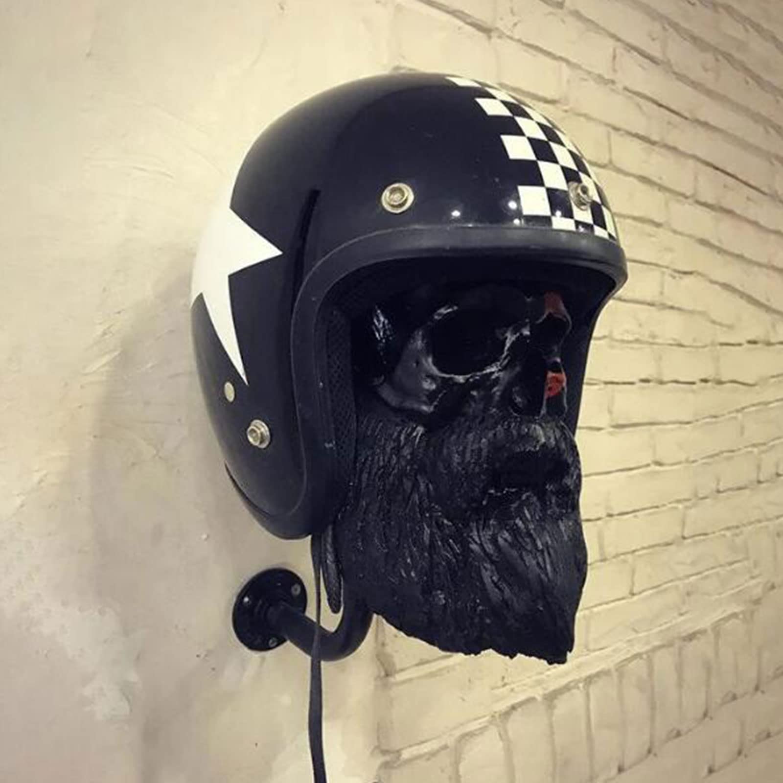 Skull Motorcycle Helmet Holder - Resin Wall Mount Rack for Bike, Baseball & Rugby Helmets - Removable Beard Skull Decor - Perfect Gift for Bikers - Ideal for Garage, Man Cave & Motorcycle Accessories Storage