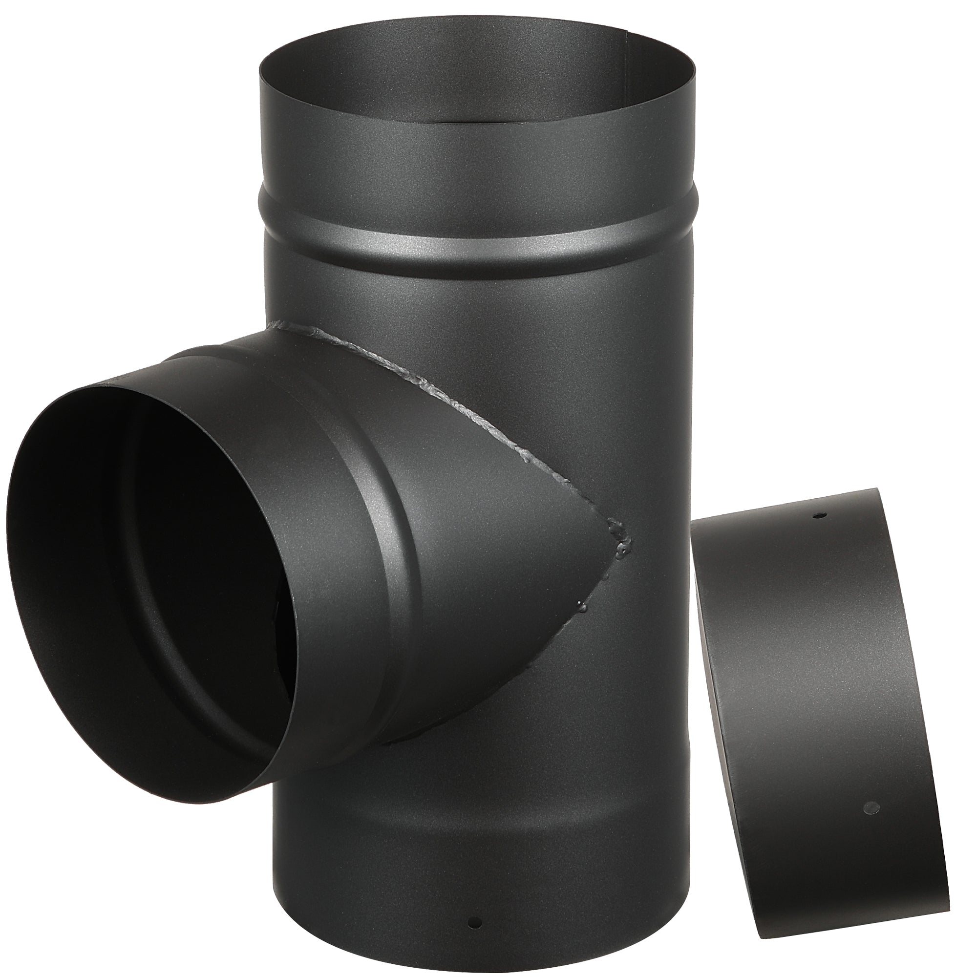 8 Inch Diameter Single Wall Black Stove Pipe Tee with Cap - High Temperature Resistant for Wood Stove, Fireplace, and Chimney Venting Systems