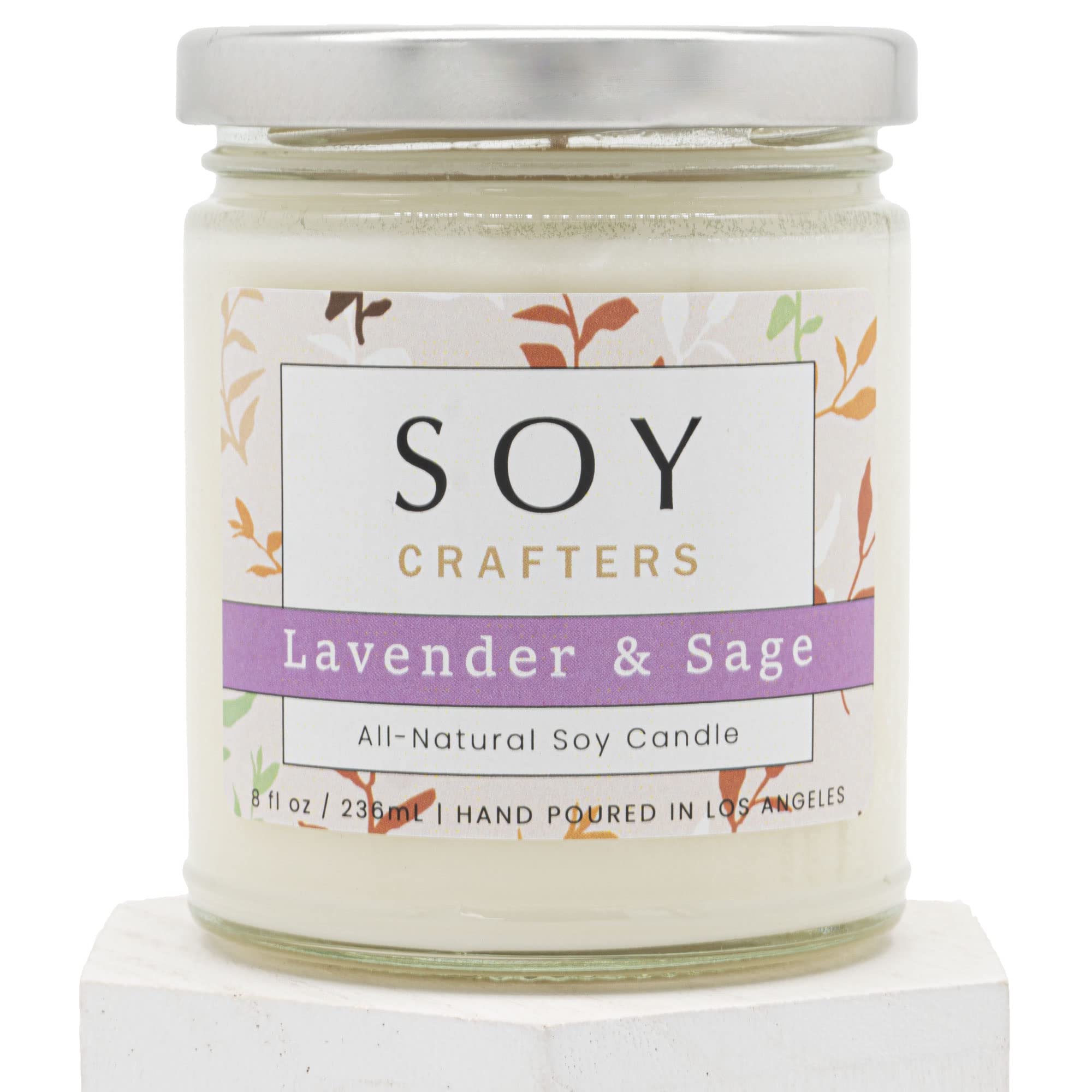 Lavender & Sage Scented Soy Candle - 100% Natural, Chamomile & Rosemary Infused | 9oz Clear Jar Candle for Home Relaxation, Spa, Yoga & Meditation