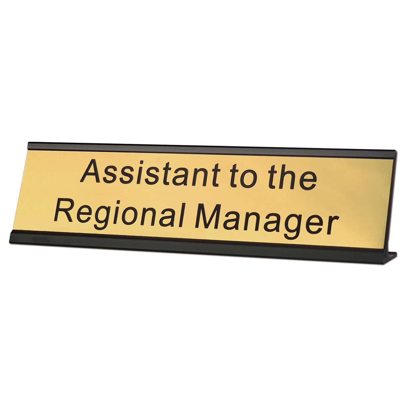 Assistant to The Regional Manager Desk Plate - 2 x 8 Inch Gold Name Plate with Black Aluminum Holder - Office Desk Name Sign for Managers, The Office TV Show Fans & Work Humor Gifts