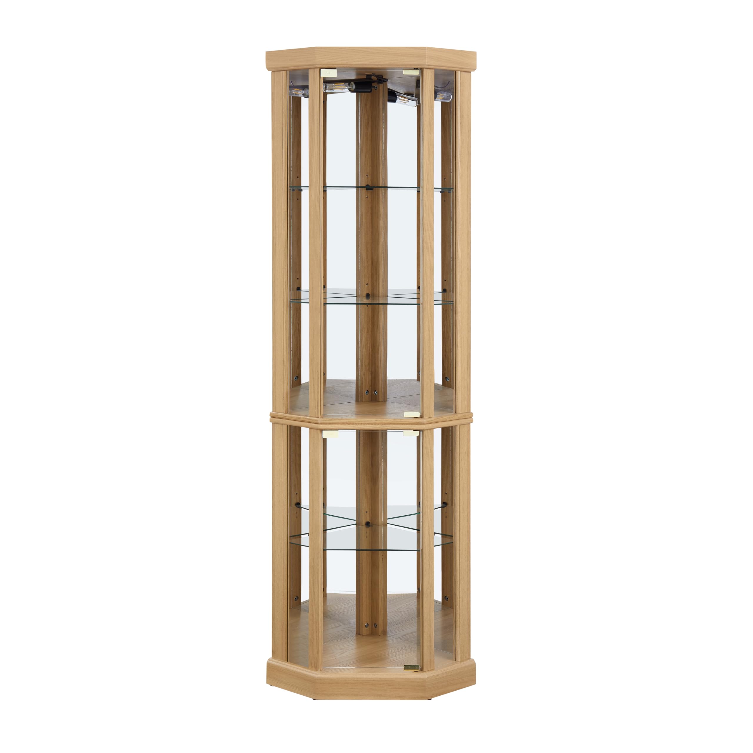 Dolonm Corner Curio Cabinet with LED Lighting - Glass Door Display Cabinet with Adjustable Shelves & Mirrored Back - Perfect for Living Room, Dining Room or Bedroom Decor - Natural Finish