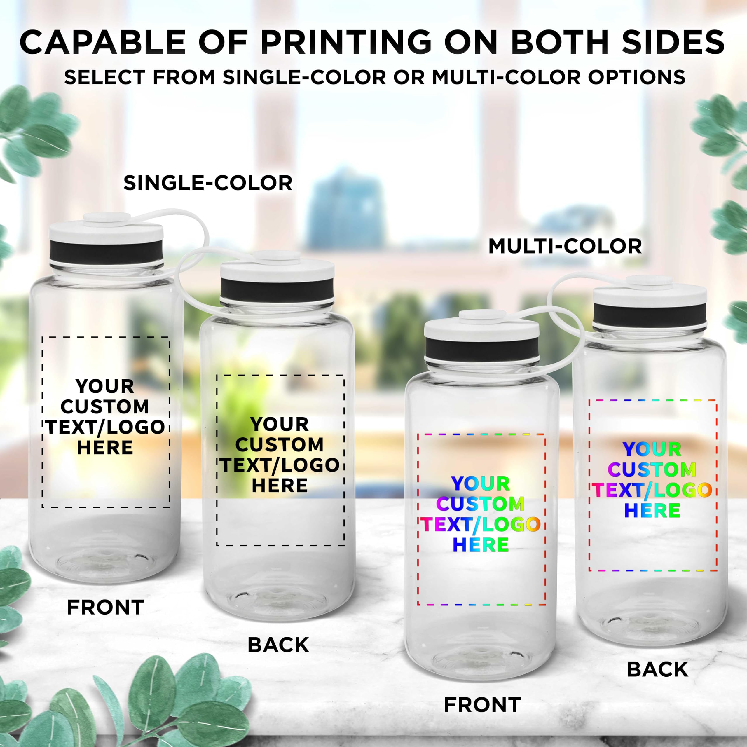 Custom 38 oz Plastic Sports Water Bottles with Flip Lid - Bulk Pack of 50 - Personalized Hydration Bottles for Gym, Hiking, Cycling - Clear Reusable Water Bottles for Camping, Backpacking & School Activities