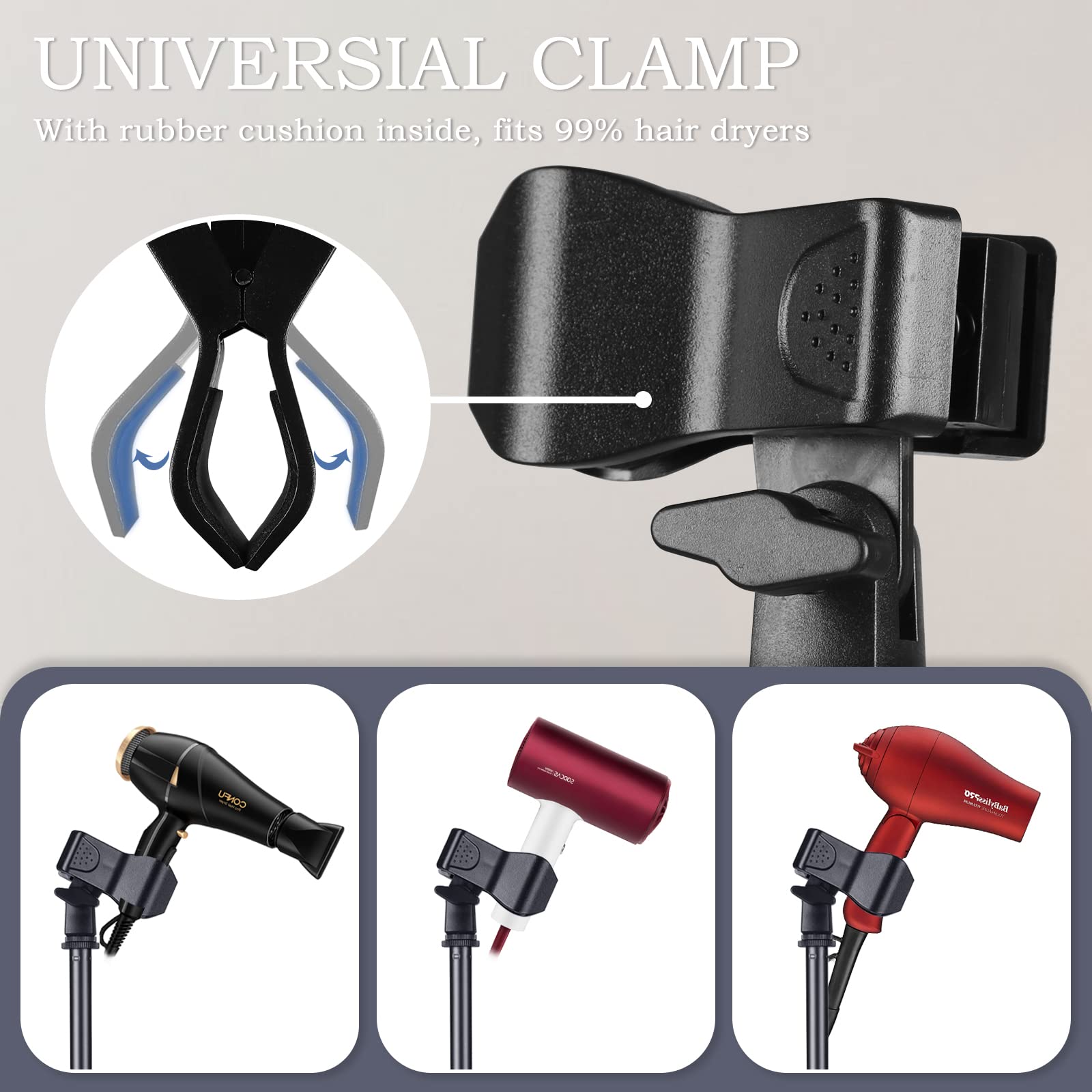 Hands Free Hair Dryer Stand Holder - 59in/150cm Adjustable Height, Heavy Duty Blow Dryer Floor Stand with 180° Rotation & Stable Base for Salon, Home, and Professional Styling Use