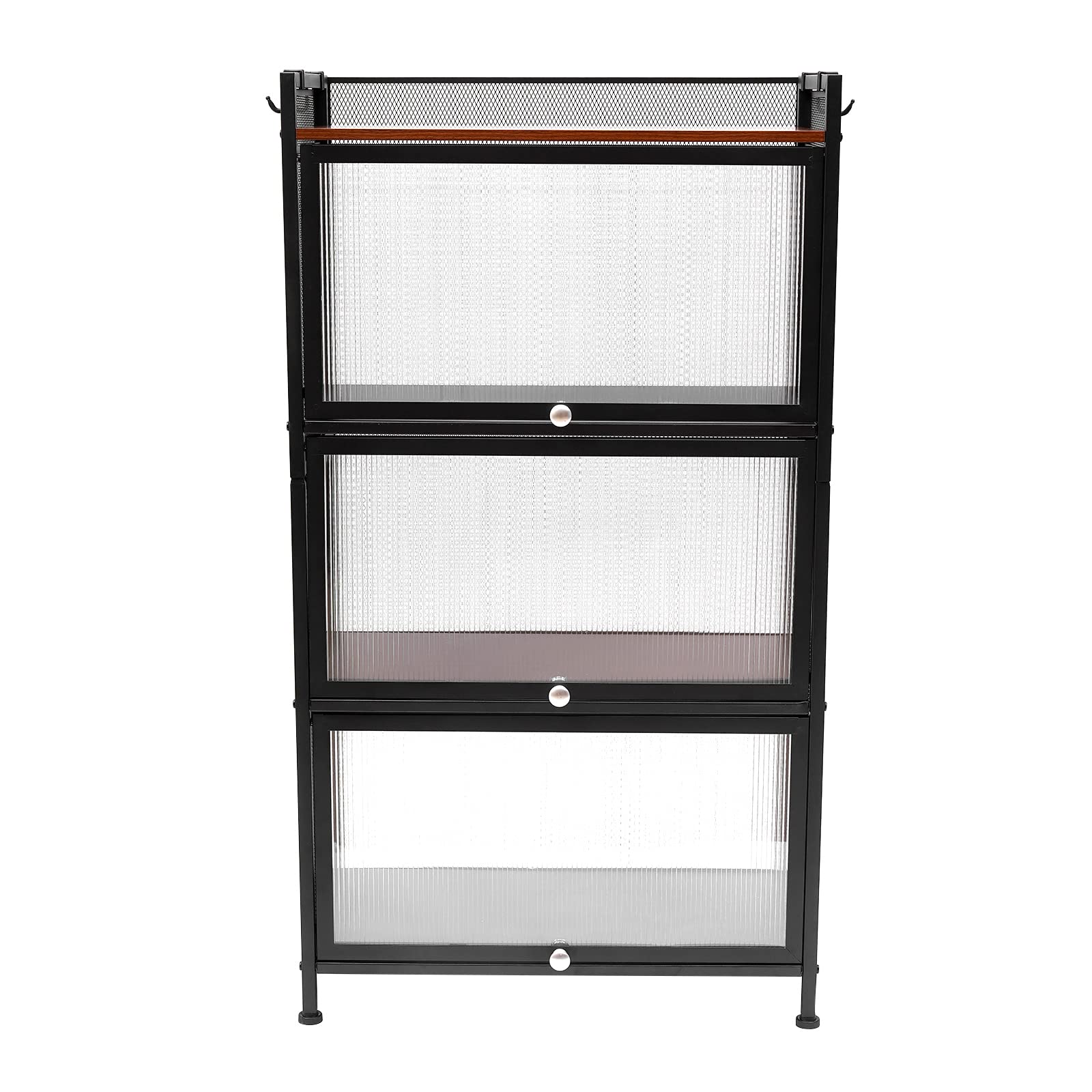 4-Tier Black Kitchen Storage Rack with Hooks - Bread Rack, Coffee Station & Microwave Organizer for Dishes, Pots & Pans - Stylish 43