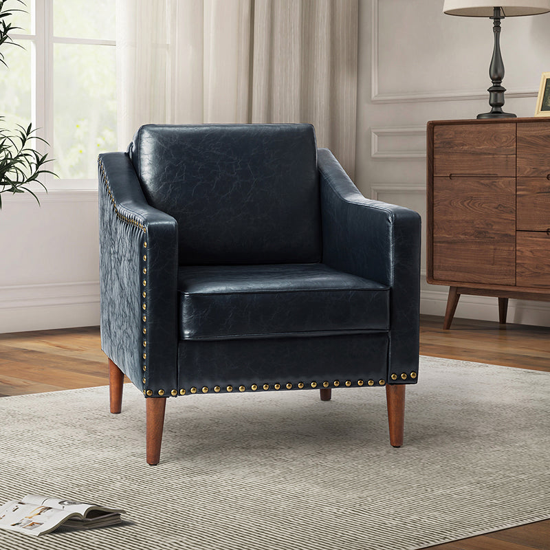 Rafaella Vegan Leather Armchair with Solid Wood Legs - Modern Vegan Leather Lounge Chair with Sturdy Wooden Legs for Living Room, Office, or Reading Nook