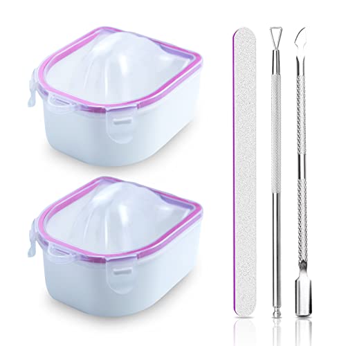 2 Pack Nail Soaking Bowls with Cuticle Tools - Stainless Steel Manicure Soak Off Bowl Set with Triangle Pusher & Cuticle Remover for Professional Nail Art & Home Salon Use - Perfect for Gel Polish Removal & Nail Care Routine