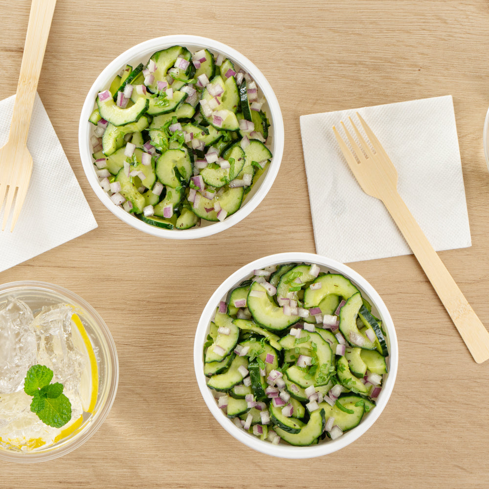 7 oz Round White Plastic Salad Bowls - 5