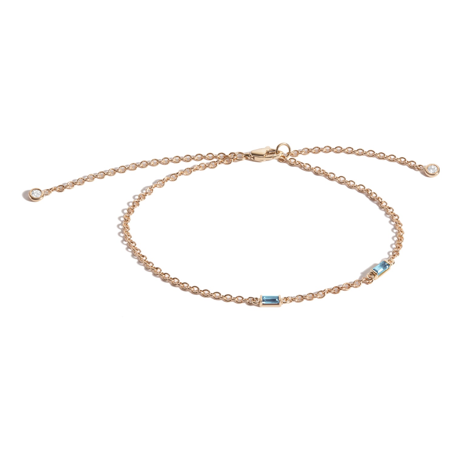 14K Gold Birthstone Baguette Bracelet with Diamond Dangles - Elegant Stackable Jewelry for Women, Perfect Gift for Birthday, Anniversary & Mother's Day