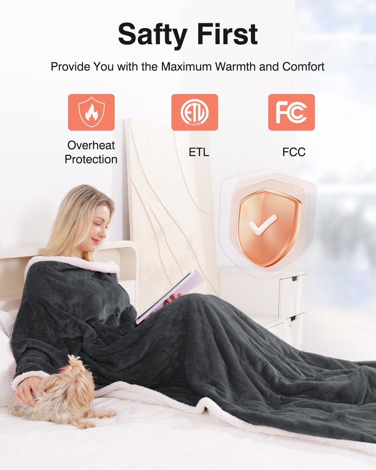 Wearable Heated Blanket with Sleeves - Electric Heating Wrap for Women & Men - Perfect for Cold Weather, Office, Travel & Home Use