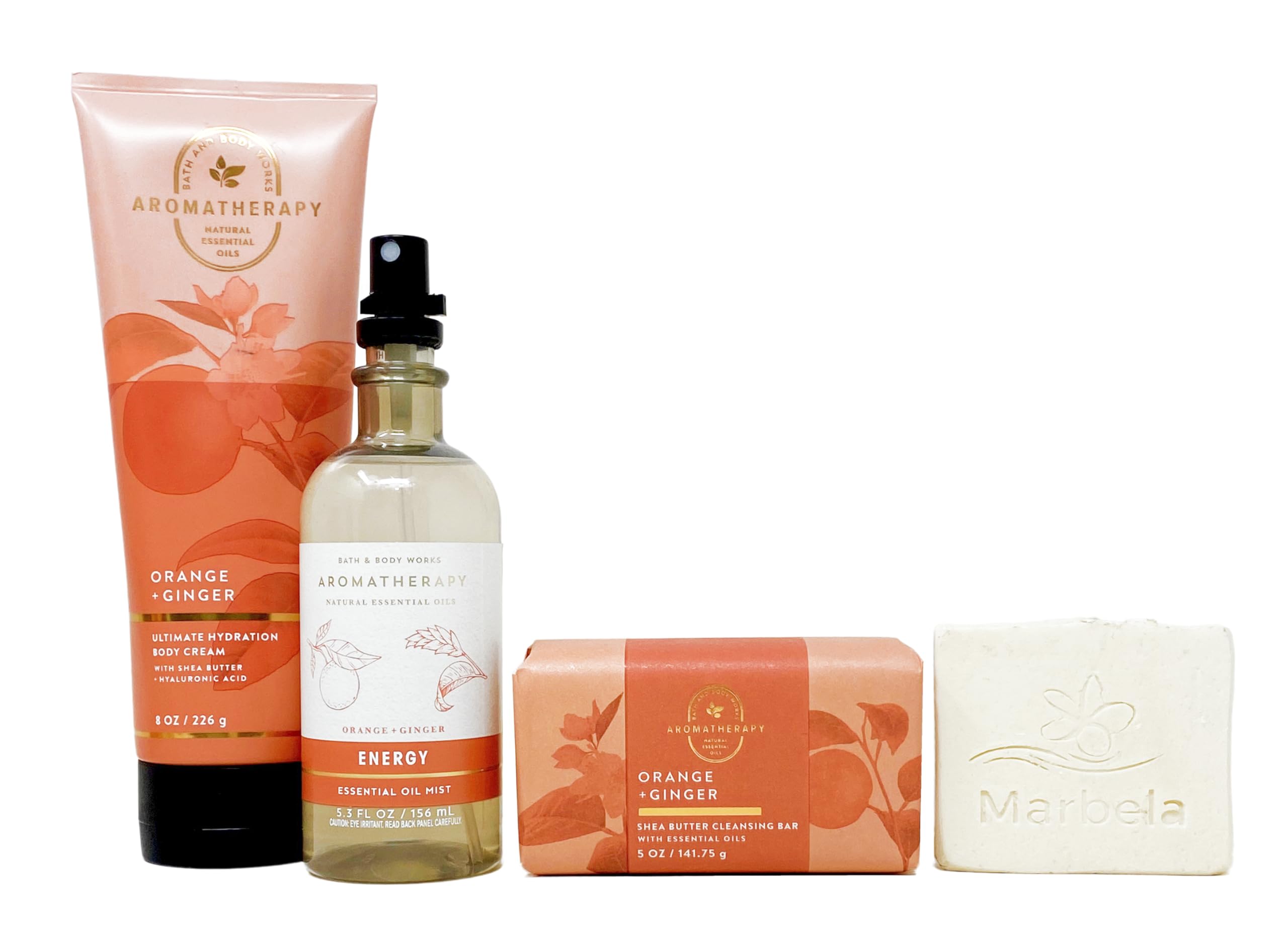 Bath & Body Works Aromatherapy Energy Orange & Ginger Gift Set - Body Cream, Essential Oil Pillow Mist & Cleansing Bar with Natural Oats Soap Sample | Stress Relief & Relaxation for Home Spa, Yoga & Self-Care