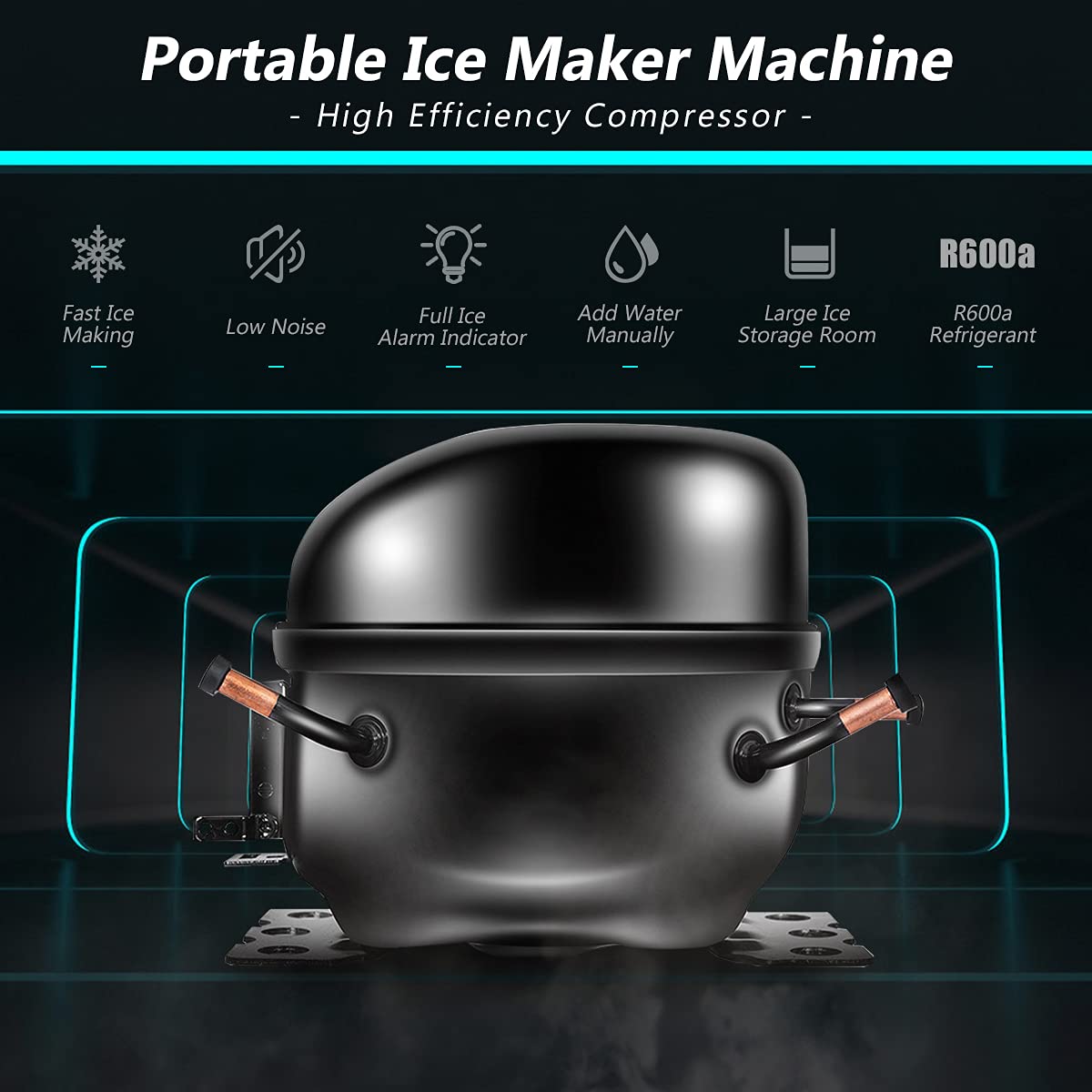 SIMOE Countertop Ice Maker Machine - 26.5 LBS/24H, 9 Cubes in 6 Mins, Self-Cleaning, 304 Stainless Steel, LED Display - Perfect for Home, Office, RV, and Outdoor Parties