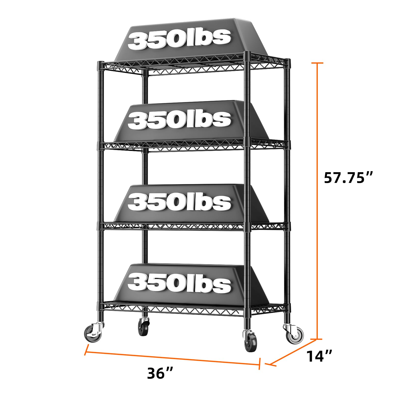 SINGAYE 4-Tier Adjustable Heavy Duty Storage Shelf with Wheels - 14