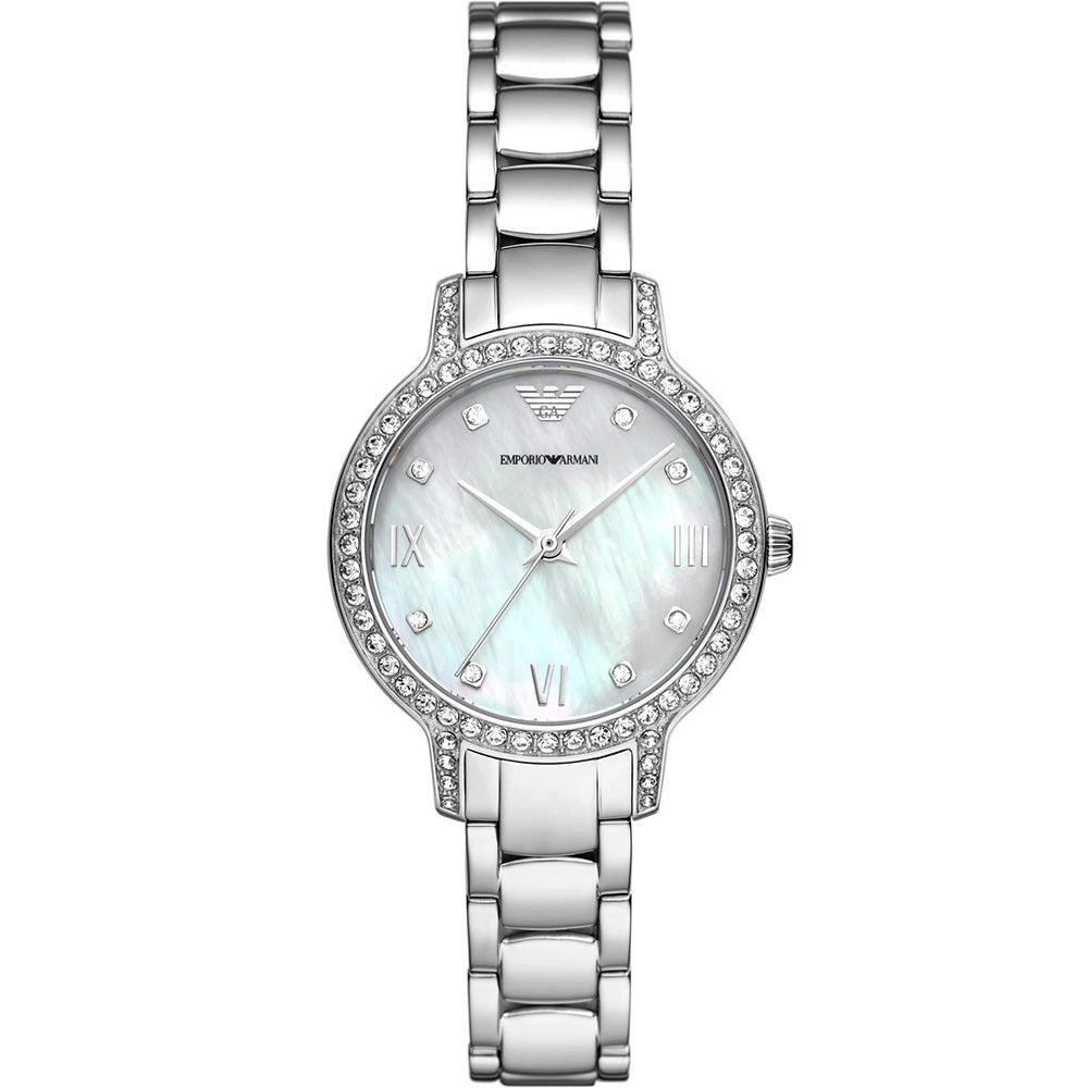Emporio Armani AR11484 Cleo Stone Set Women's Watch - Luxury Stainless Steel Bracelet with Crystal Accents for Everyday Wear & Special Occasions