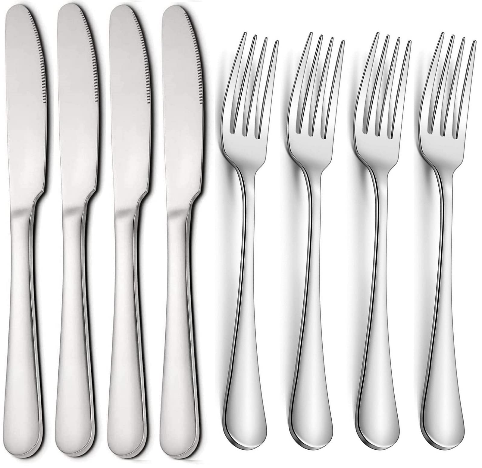 Premium Stainless Steel Dinner Knives and Forks Set - Heavy Duty 8-Piece Cutlery for Steak, Dessert & Butter (4 Knives + 4 Forks) - Perfect for Fine Dining, Restaurant Use & Home Entertaining