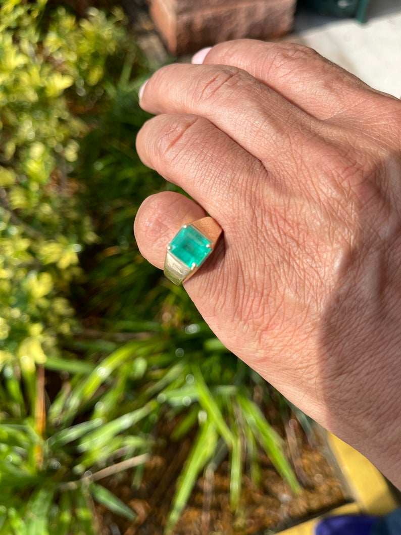 3.63 Carat Emerald Cut Green Emerald Men's Ring for Business Professionals - Perfect for Executive Gifts, Weddings & Formal Occasions