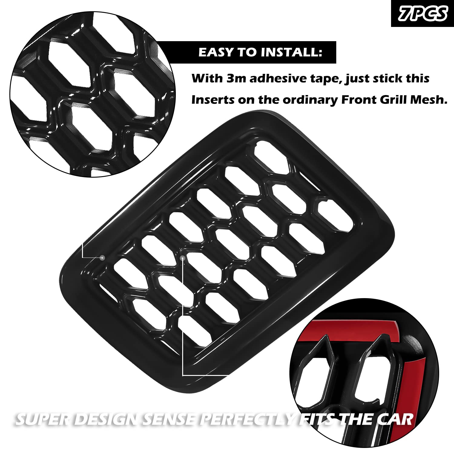 Jeep Grand Cherokee Honeycomb Grill Mesh Cover Kit (2017-2021) - 7PCS Black ABS Plastic Front Grille Inserts & Covers | Durable Exterior Accessories for Off-Road Protection & Custom Styling | Perfect for Jeep Mods, Car Shows & Daily Driving