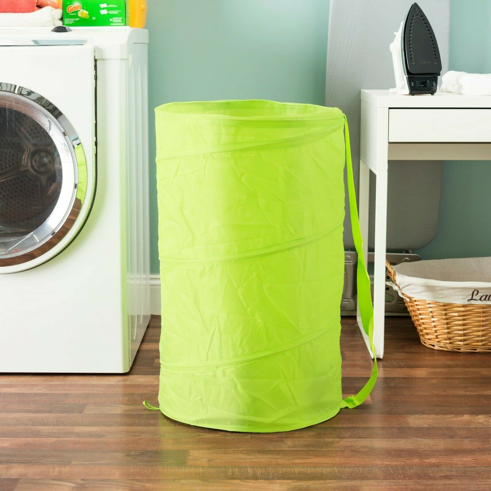 Collapsible Mesh Laundry Hamper Basket - Breathable Pop-Up Barrel Design, Solid Lime Color | Perfect for Dorm Rooms, Travel & Small Spaces