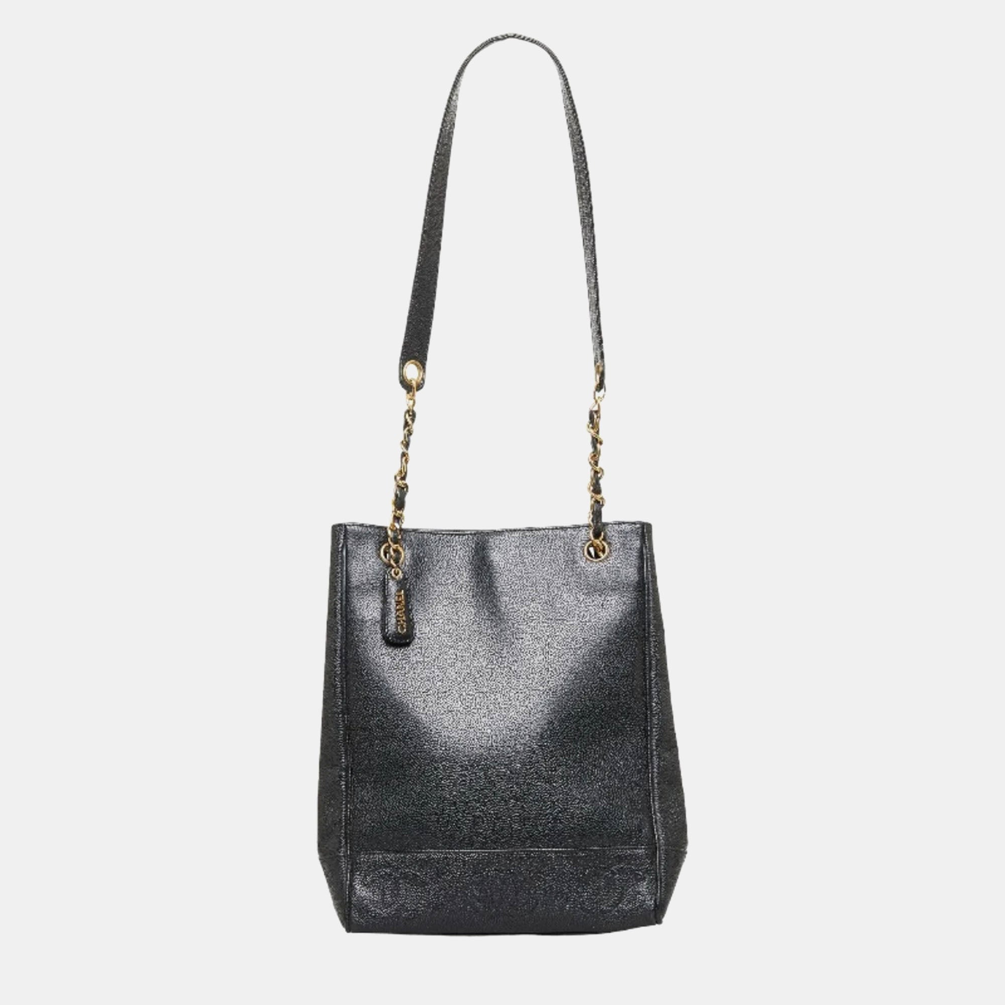 Luxury Black Caviar Leather Triple CC Tote Bag for Women - Designer Handbag for Work, Travel & Everyday Use