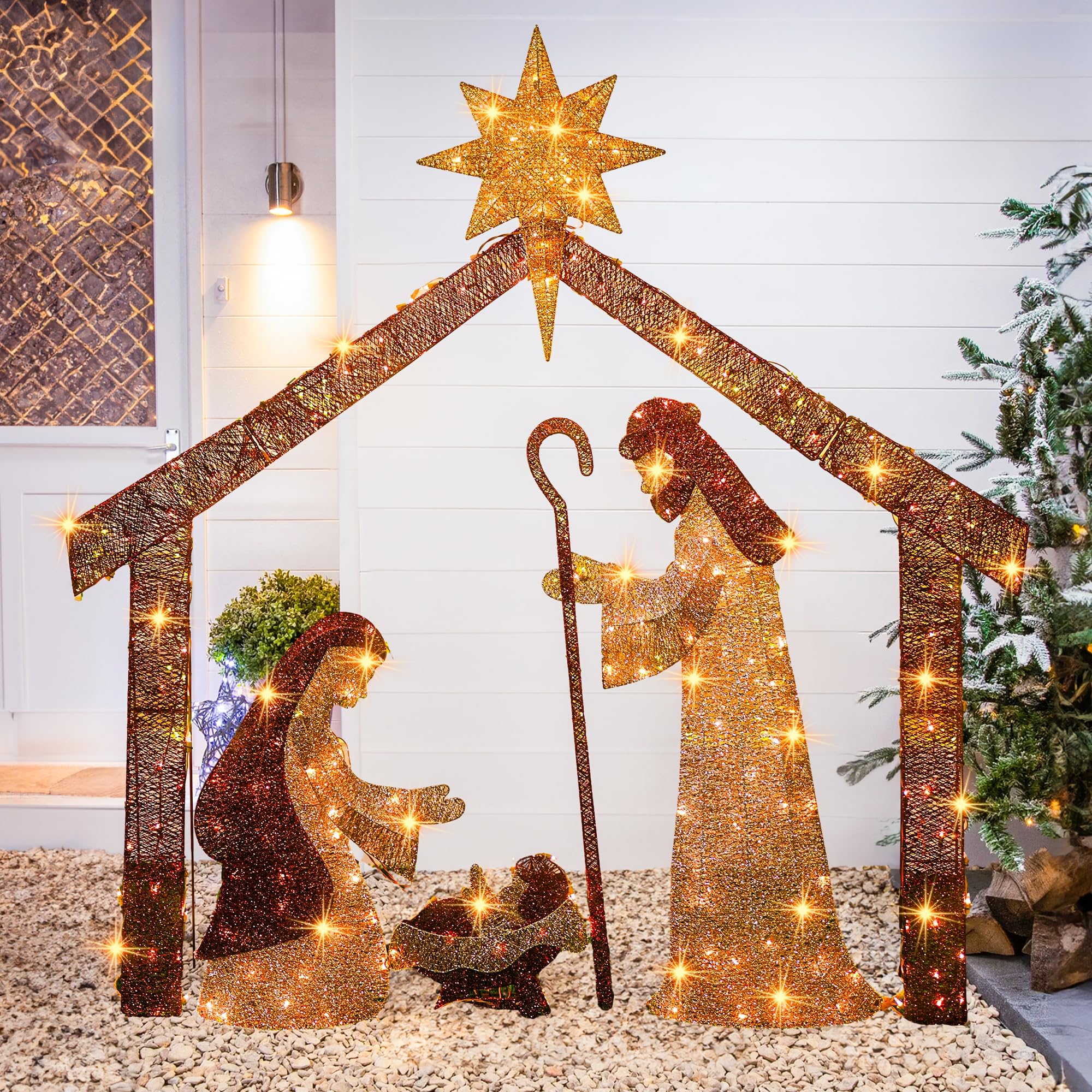 TW SHINE 6 FT Lighted Outdoor Nativity Scene Set with 250 LED Lights - Christmas Nativity Decorations for Indoor/Outdoor Holiday Party, Garden, Yard & Lawn - Perfect for Home, Church & Christmas Displays