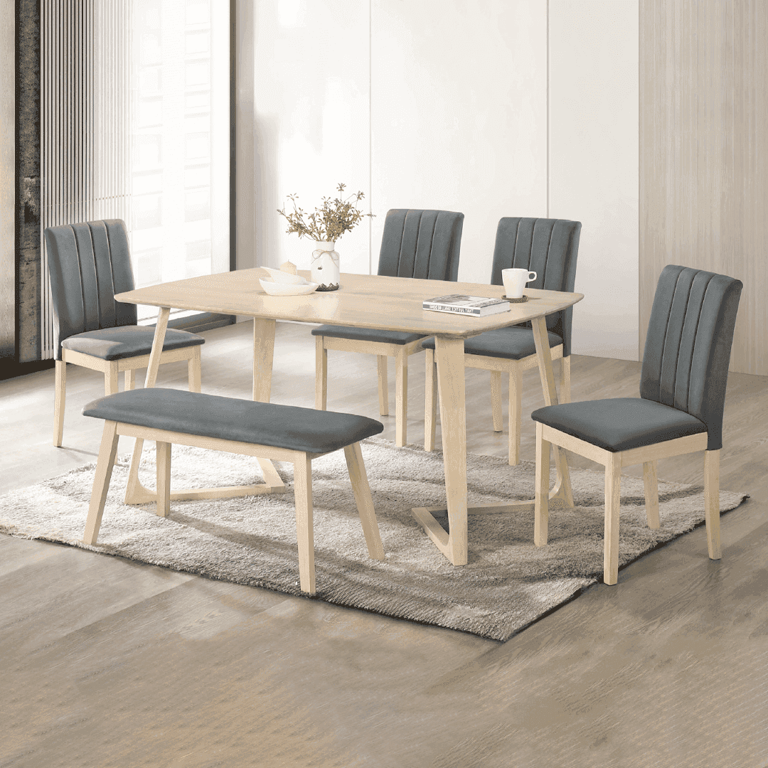 Mitros 150cm Wooden Dining Table Set - 6-Piece Modern Farmhouse Kitchen Furniture for Dining Room, Kitchen, and Outdoor Patio