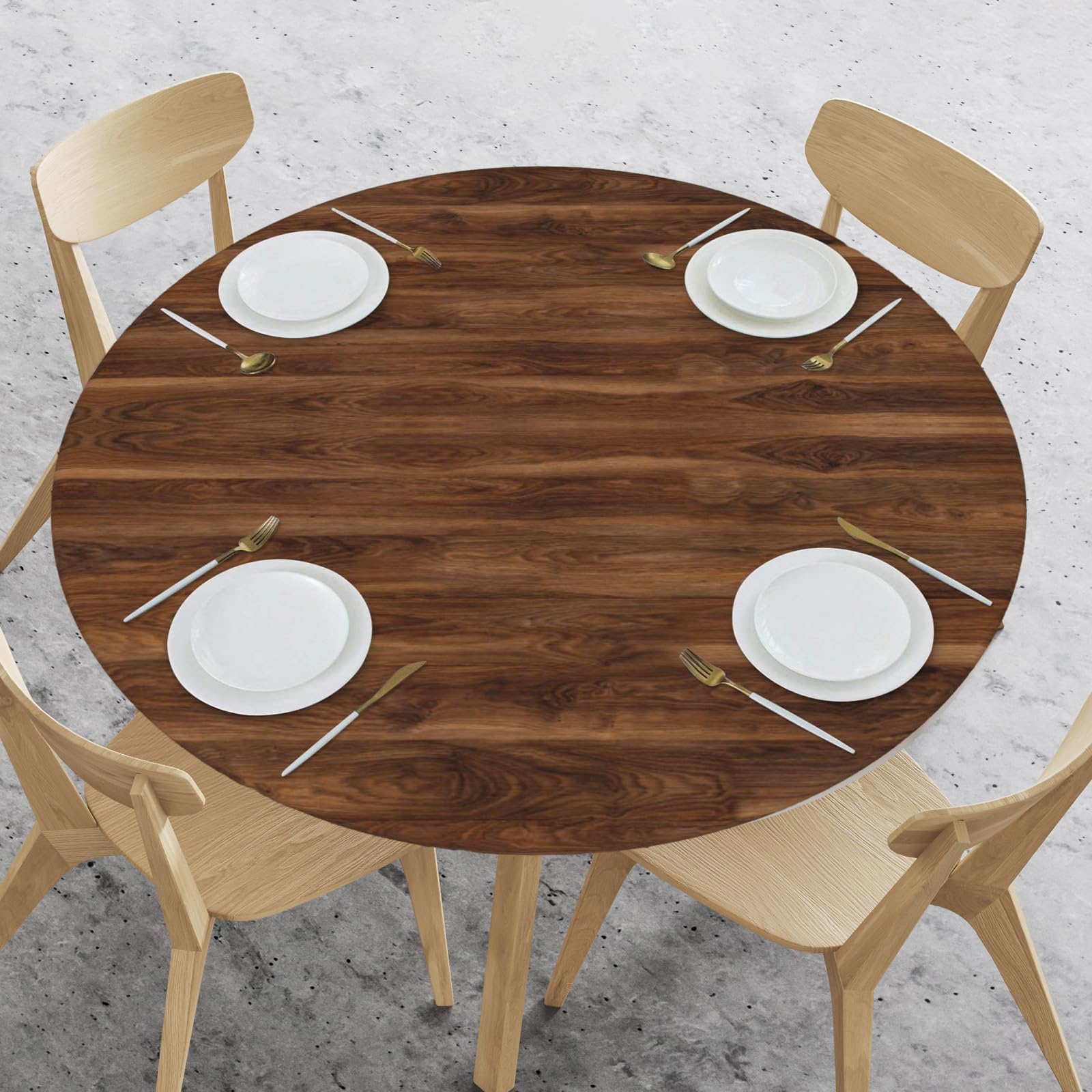 WOAIDY Elastic Edged Round Wood Fitted Tablecloth Cover - Stretchable Decorative Table Cloth for Indoor & Outdoor Kitchen, Dining, Party (Fits 45