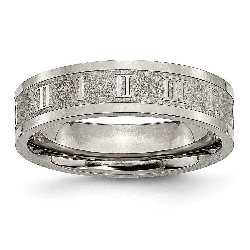 ICE CARATS 6mm Titanium Roman Numerals Flat Wedding Band Ring - Elegant Fashion Jewelry for Women, Perfect Gift for Her - Ideal for Weddings, Anniversaries & Special Occasions