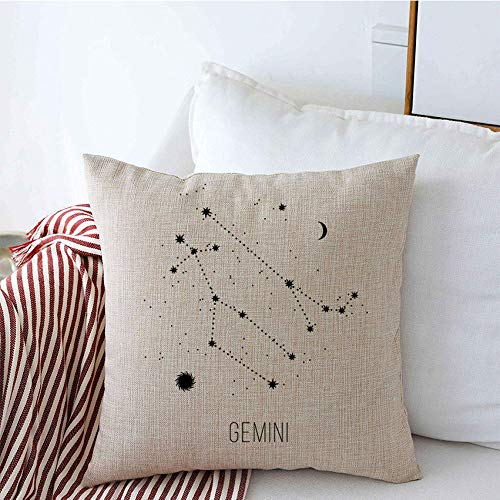 Gemini Zodiac Throw Pillow Cover 18x18 Inch - Astrology Inspired Linen Square Pillow Case with Wisdom Symbols & Paper Dots Design for Sofa, Couch, Bed Decor - Perfect for Home, Office & Gift Giving