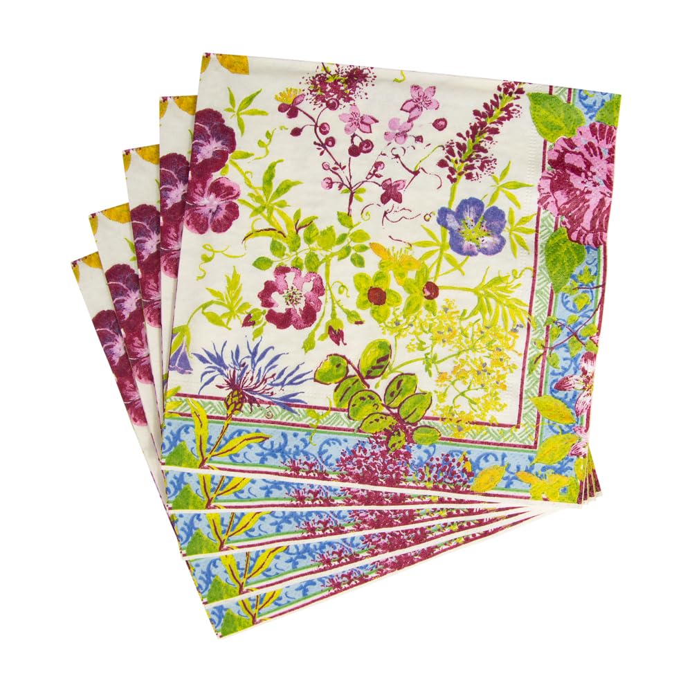 Premium Caspari Millefleurs Floral Paper Luncheon Napkins - 4 Packs of 20 Count (80 Total) - Elegant Disposable Dinner Napkins for Wedding, Bridal Shower, Tea Party & Special Occasions