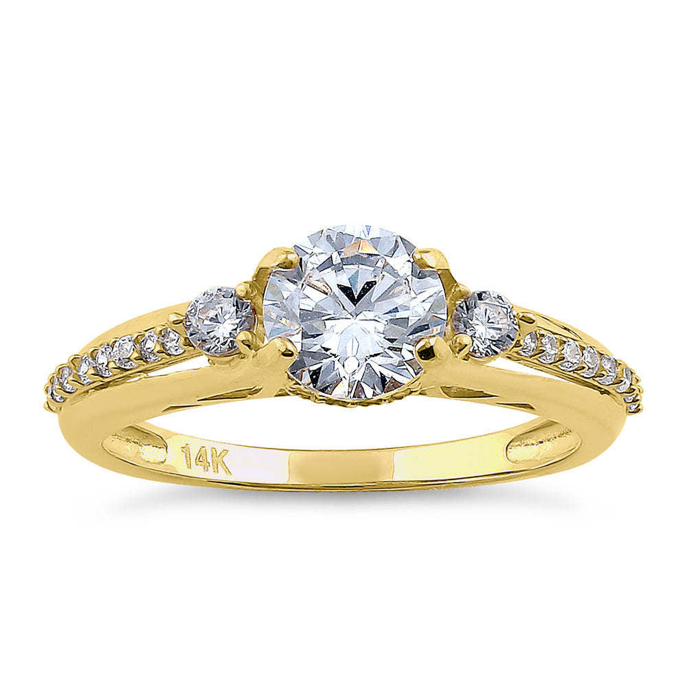 14K Solid Yellow Gold Triple Round Cut Cubic Zirconia Engagement Ring for Women - Perfect for Proposals, Weddings & Anniversaries