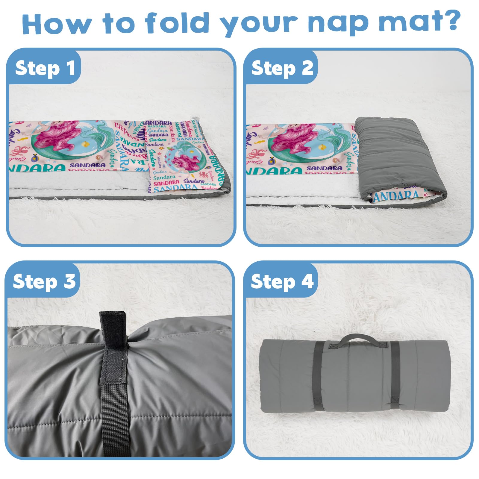 Personalized Nap Mat for Toddlers - Custom Name Daycare Sleeping Mat with Pillow & Blanket Set for Preschool Boys & Girls | Perfect for Daycare, Kindergarten & Travel