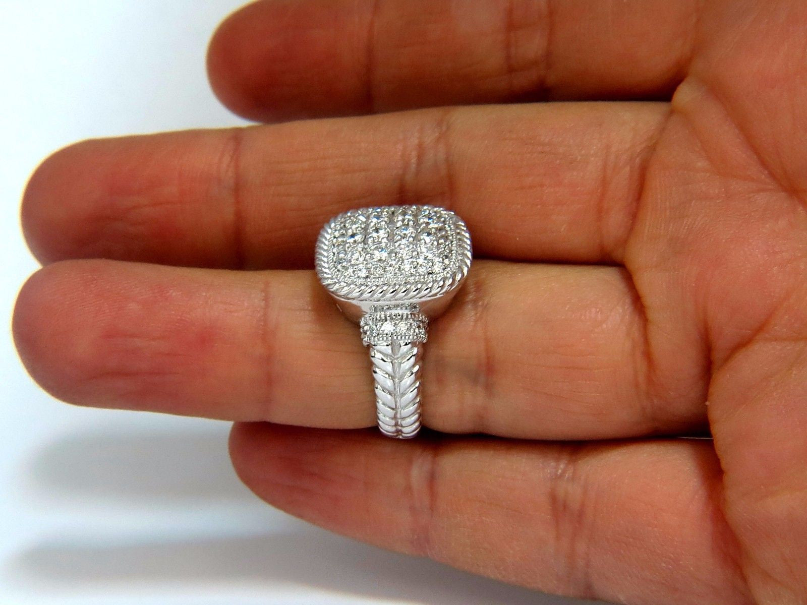 1.36 Carat Natural Diamond Double Shank Rope Twist Square Dome Ring in 14K Gold (G/VS) - Elegant Wedding Band, Anniversary Gift, or Special Occasion Jewelry
