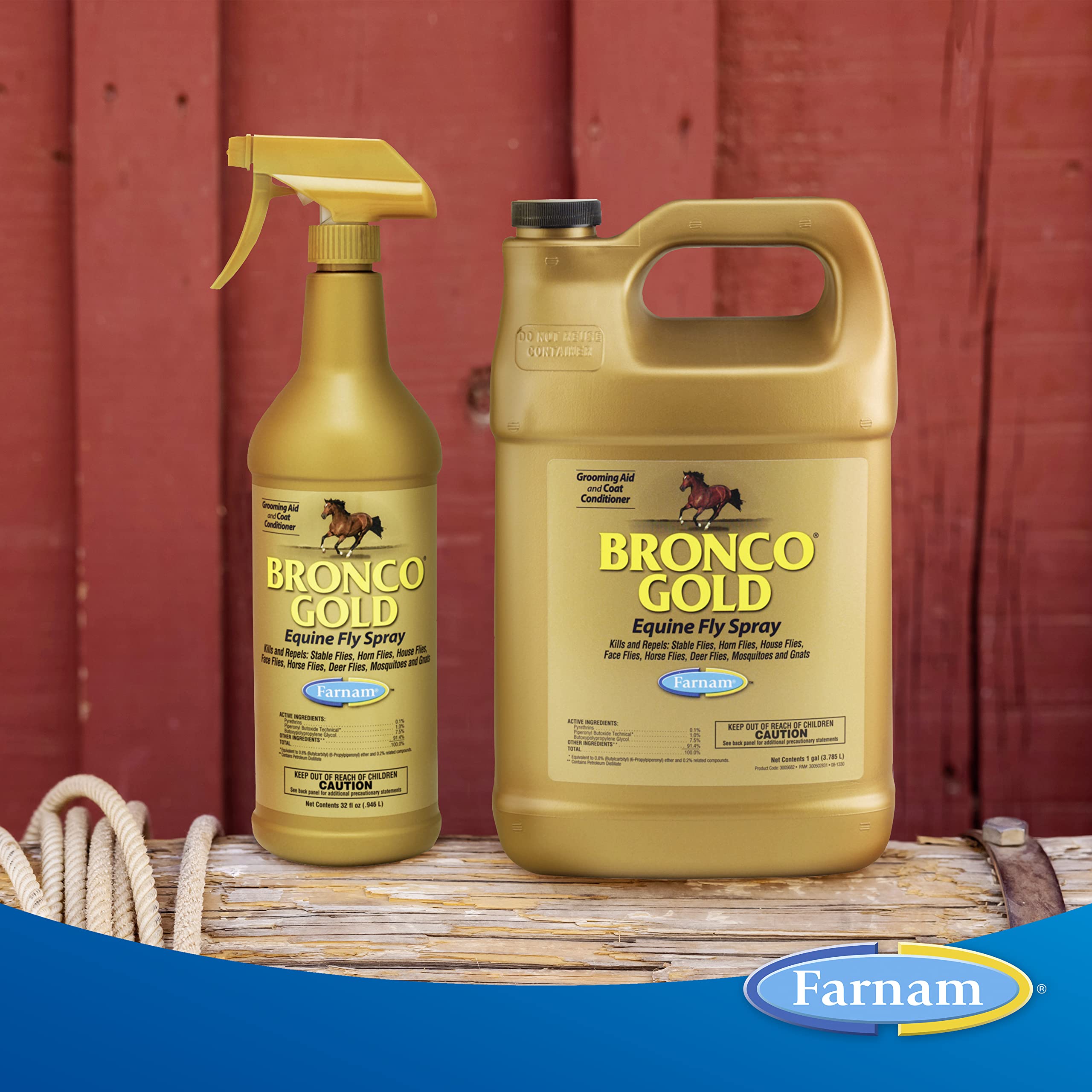 Farnam Bronco Gold Fly Spray for Horses | Gallon Refill (128 oz) | Fly Repellent, Grooming Aid & Coat Conditioner | Ideal for Stables, Barns & Outdoor Riding