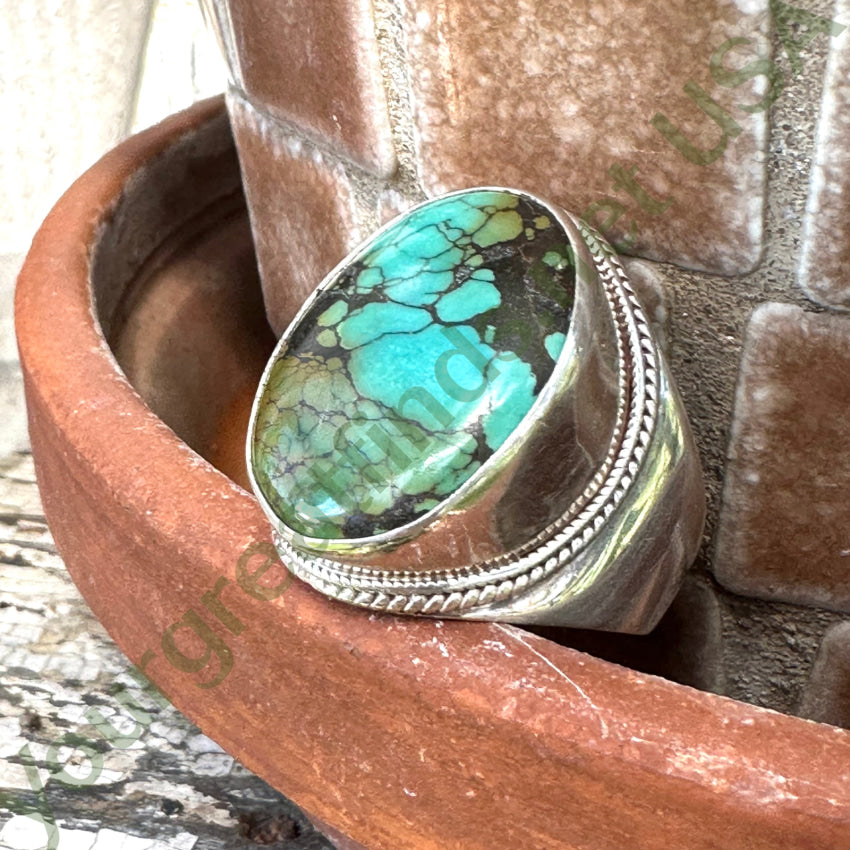 925 Sterling Silver Spider Web Turquoise Ring - Size 13.5 for Men & Women - Handmade Boho Jewelry for Halloween, Gothic Fashion & Everyday Wear